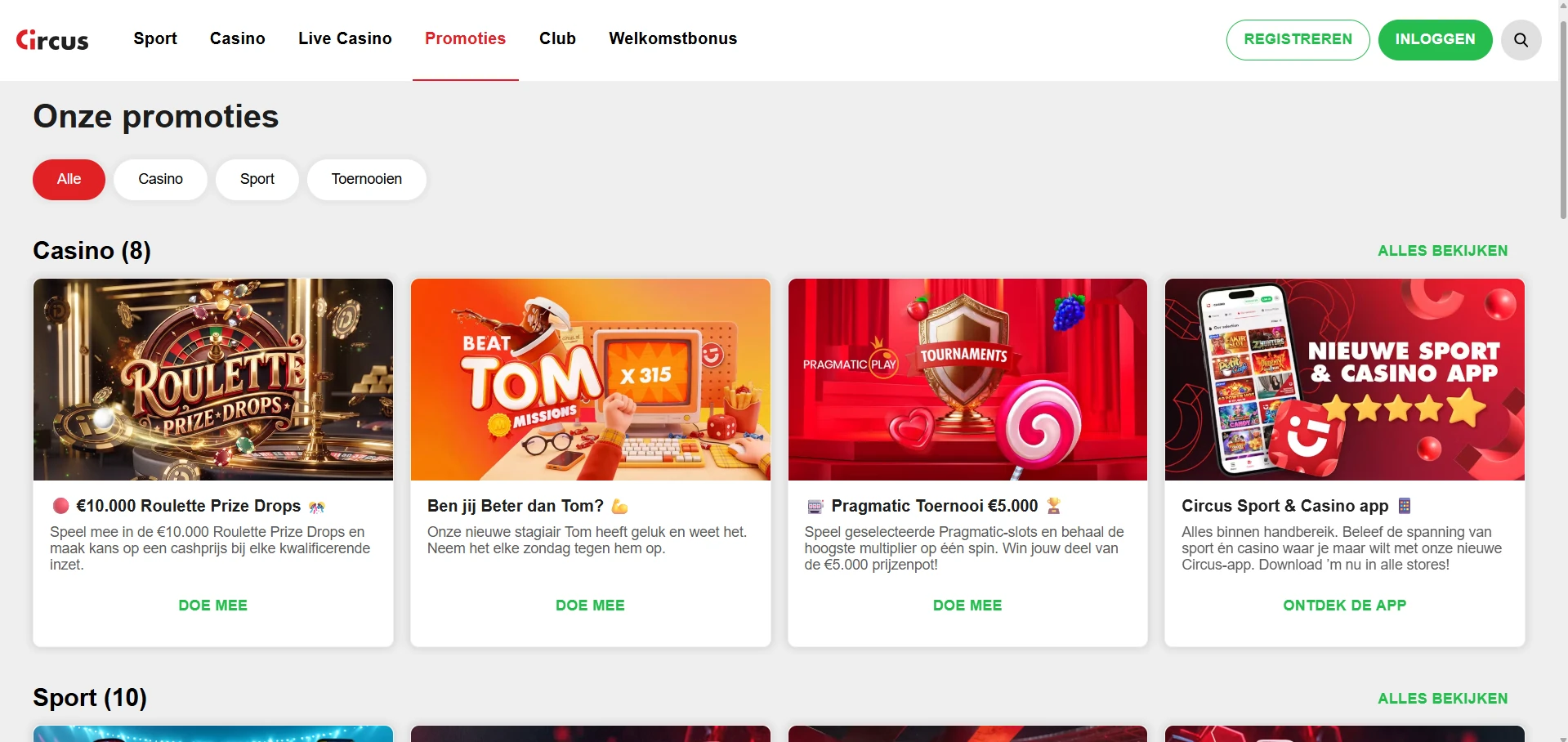 Promotieoverzicht van Circus Casino met de lopende aanbiedingen