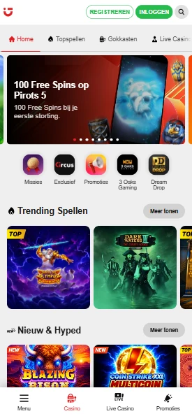 Circus Casino op een smartphone met het lobby in de mobiele webversie